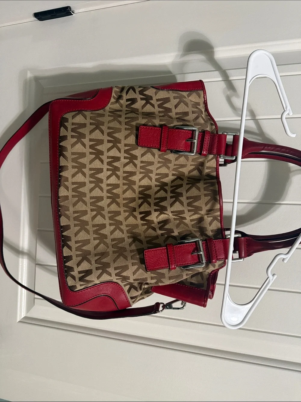 Michael Kors Brown Signature MK Tote with Red Trim